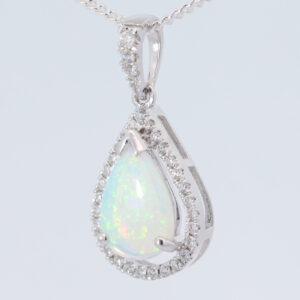 White Gold Blue Green yellow Orange Crystal Opal and Diamond Pendant