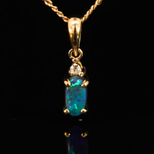 Yellow Gold Blue Green Black Opal and Diamond Pendant