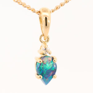 Yellow Gold Blue Green Black Opal and Diamond Pendant