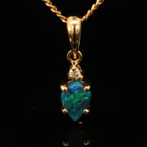 Yellow Gold Blue Green Black Opal and Diamond Pendant