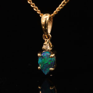 Yellow Gold Blue Green Black Opal and Diamond Pendant