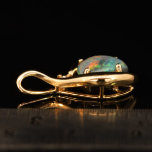Yellow Gold Blue Green Yellow Orange Red Black Opal and Diamond Pendant