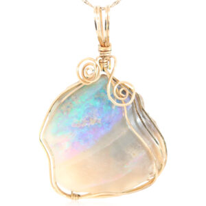Yellow Gold Blue Green Purple Semi Black Opal Pendant