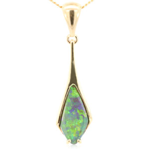 Yellow Gold Blue Green Yellow Orange Black Opal Pendant
