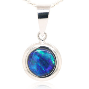 White Gold Blue Green Doublet Opal Pendant