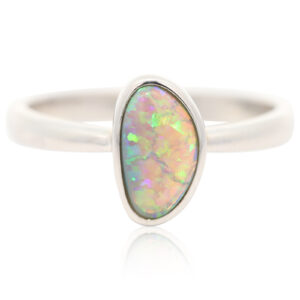 Sterling Silver Blue Green Purple Crystal Opal Ring