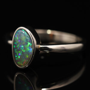 Sterling Silver Blue Green Purple Crystal Opal Ring