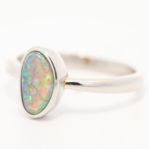 Sterling Silver Blue Green Purple Crystal Opal Ring