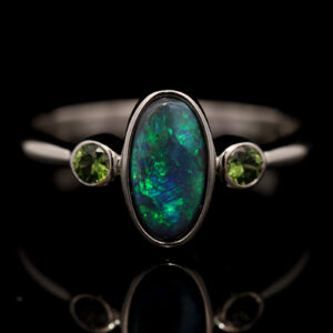 Sterling Silver Blue Green Black Opal and Sapphire Ring