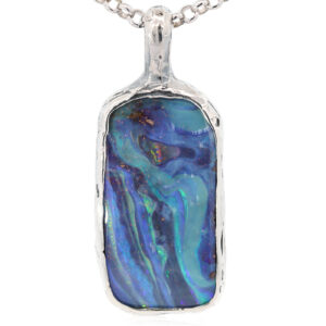 Sterling Silver Blue Green Purple Boulder Opal Pendant