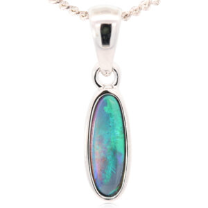 Sterling Silver Blue Green Black Opal Pendant