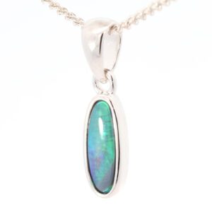 Sterling Silver Blue Green Black Opal Pendant