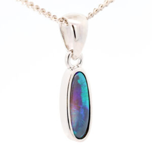 Sterling Silver Blue Green Black Opal Pendant