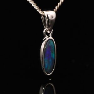 Sterling Silver Blue Green Black Opal Pendant