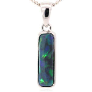 Sterling Silver Blue Green Black Opal Pendant