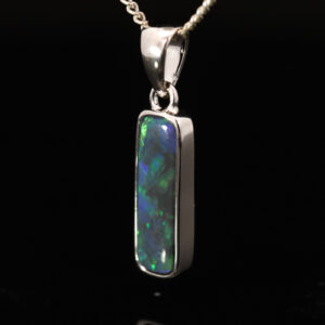 Sterling Silver Blue Green Black Opal Pendant