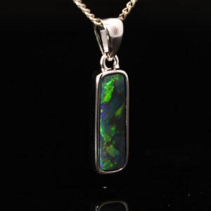 Sterling Silver Blue Green Black Opal Pendant