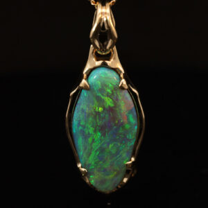 Yellow Gold Blue Green Yellow Semi Black Opal Pendant