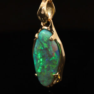 Yellow Gold Blue Green Yellow Semi Black Opal Pendant