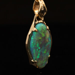 Yellow Gold Blue Green Yellow Semi Black Opal Pendant