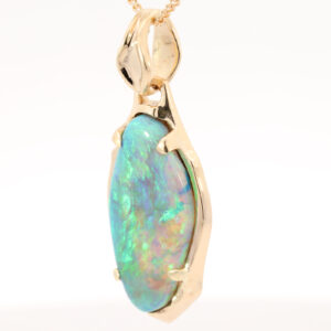 Yellow Gold Blue Green Yellow Semi Black Opal Pendant