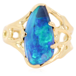Yellow Gold Blue Green Boulder Opal Ring