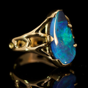 Yellow Gold Blue Green Boulder Opal Ring