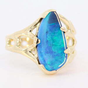 Yellow Gold Blue Green Boulder Opal Ring