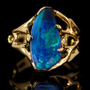 Yellow Gold Blue Green Boulder Opal Ring