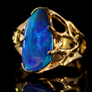 Yellow Gold Blue Green Boulder Opal Ring