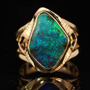 Yellow Gold Blue Green Boulder Opal Ring