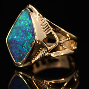 Yellow Gold Blue Green Boulder Opal Ring