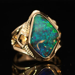 Yellow Gold Blue Green Boulder Opal Ring