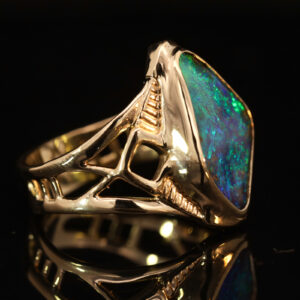 Yellow Gold Blue Green Boulder Opal Ring