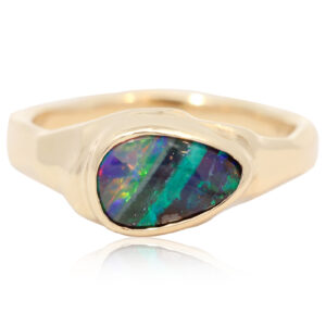 Yellow Gold Blue Green Yellow Orange Red Boulder Opal Ring
