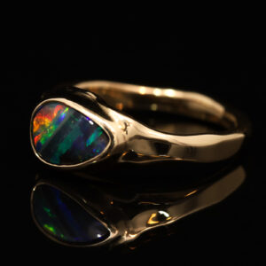 Yellow Gold Blue Green Yellow Orange Red Boulder Opal Ring