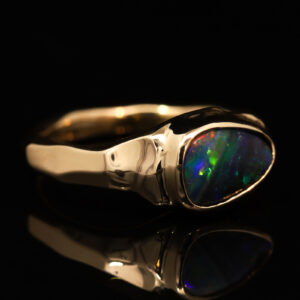 Yellow Gold Blue Green Yellow Orange Red Boulder Opal Ring
