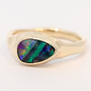Yellow Gold Blue Green Yellow Orange Red Boulder Opal Ring