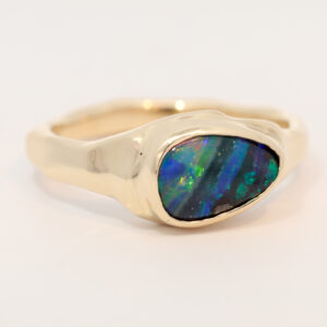 Yellow Gold Blue Green Yellow Orange Red Boulder Opal Ring