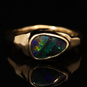 Yellow Gold Blue Green Yellow Orange Red Boulder Opal Ring