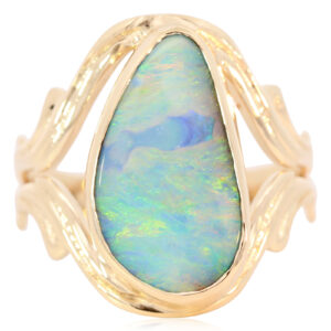 Yellow Gold Blue Green Yellow Orange Boulder Opal Ring