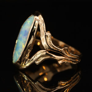 Yellow Gold Blue Green Yellow Orange Boulder Opal Ring