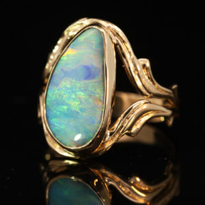 Yellow Gold Blue Green Yellow Orange Boulder Opal Ring
