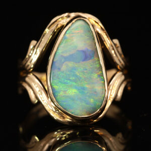 Yellow Gold Blue Green Yellow Orange Boulder Opal Ring