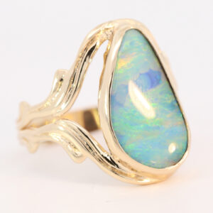 Yellow Gold Blue Green Yellow Orange Boulder Opal Ring