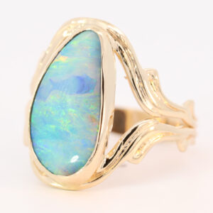 Yellow Gold Blue Green Yellow Orange Boulder Opal Ring