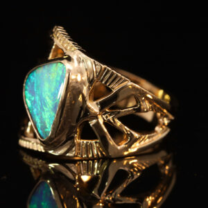 Yellow Gold Blue Green Boulder Opal Ring