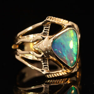 Yellow Gold Blue Green Boulder Opal Ring