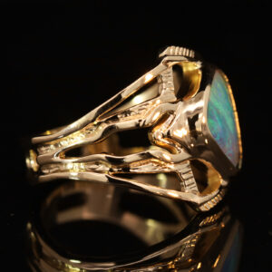 Yellow Gold Blue Green Boulder Opal Ring
