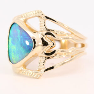 Yellow Gold Blue Green Boulder Opal Ring